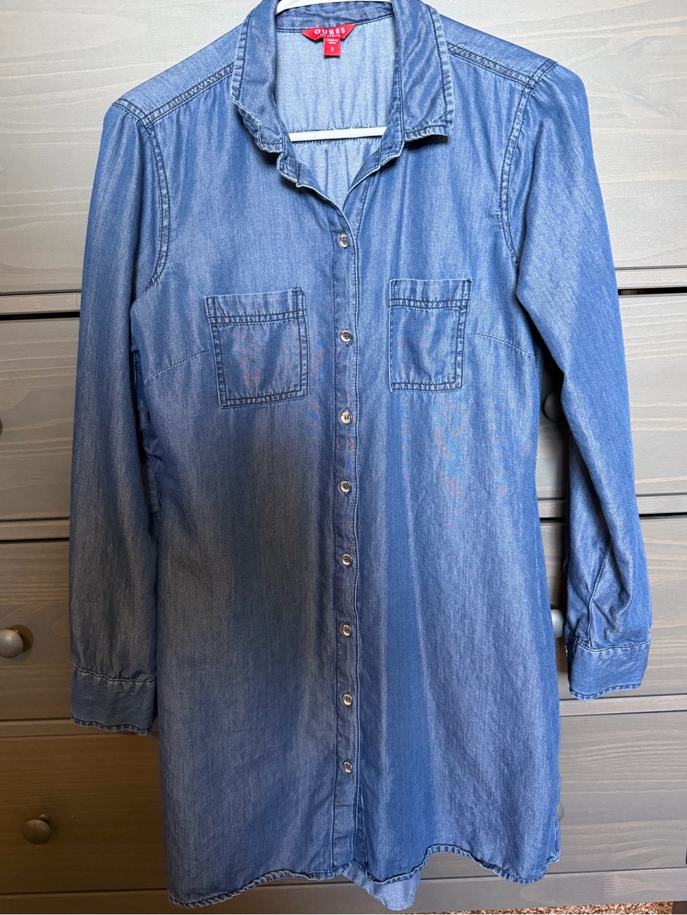 Guess Blue Chambray Button-Front Mini Dress - Picture 2 of 9